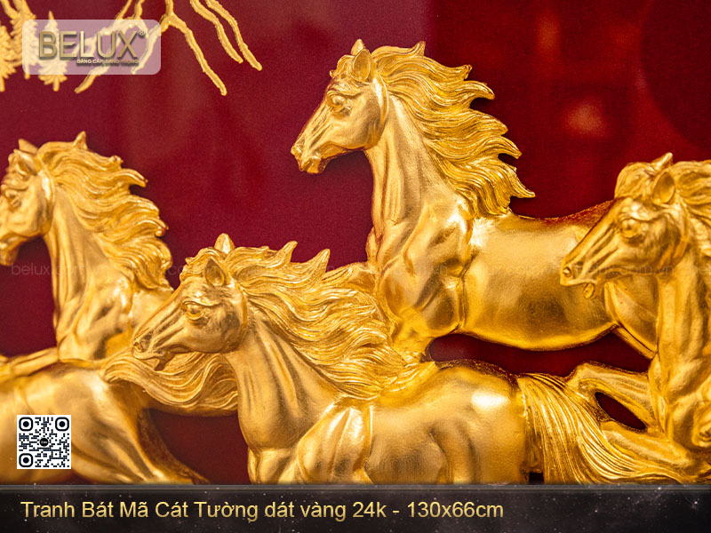 Tranh Bát Mã Cát Tường dát vàng 24k (130x66) – Biểu tượng của thành công và thịnh vượng